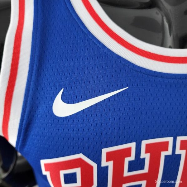 Retro Philadelphia 76ers Iverson #3 Crew Neck Blue NBA Jersey - Image 7