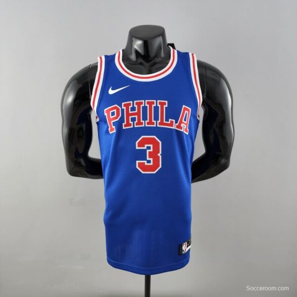 Retro Philadelphia 76ers Iverson #3 Crew Neck Blue NBA Jersey