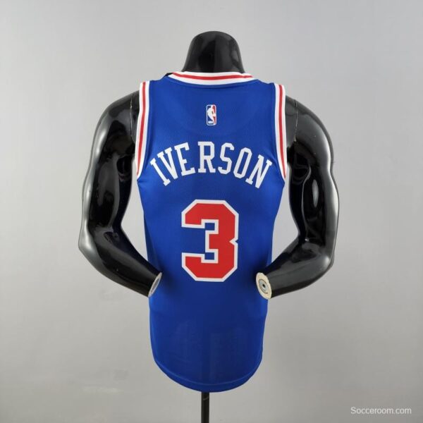 Retro Philadelphia 76ers Iverson #3 Crew Neck Blue NBA Jersey - Image 4
