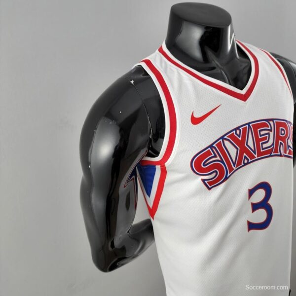 Rookie Philadelphia 76ers Iverson #3 White NBA Jersey - Image 3