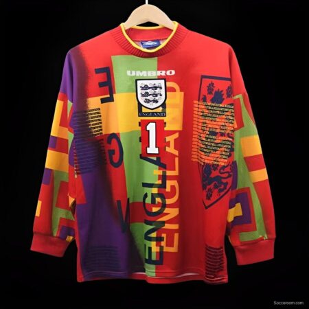 Retro 1996 England Red Goalkeeper Long Sleeve Jersey